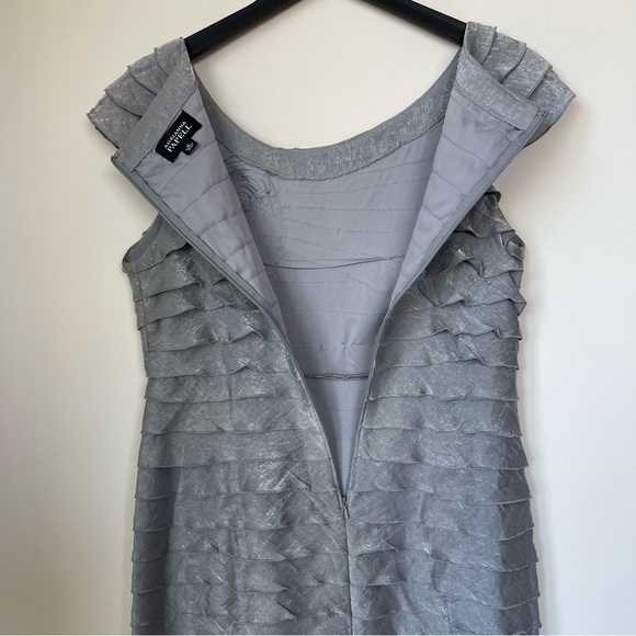 Adrianna Papell Gray Ruched Sheath Dress with Rosette Detail Size 12 - Picture 8 of 13